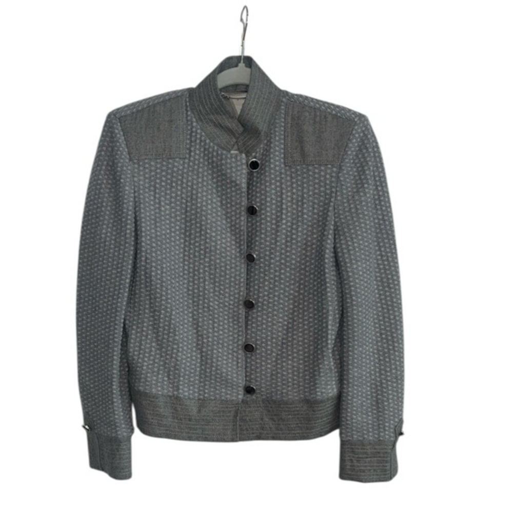 St. John Couture Tweed Lined Jacket Stand Collar Button closure Lined Size 4